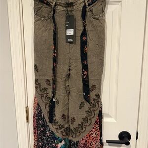 Embroidered Boho Pants with Floral Accents NWT